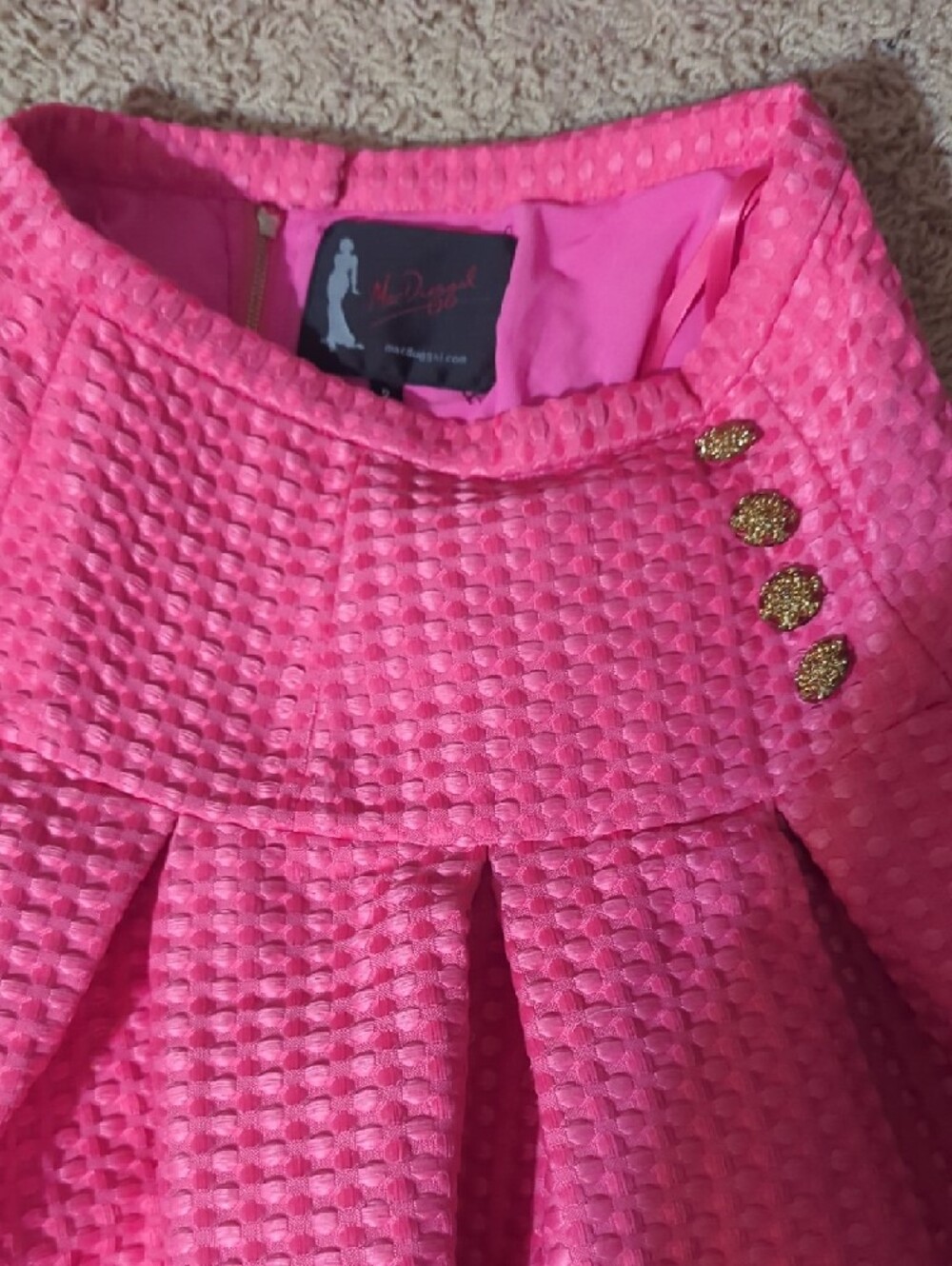 Mac Duggal Pink Textured High-Waist Pleated Skirt And Top Set - Picture 3 of 5